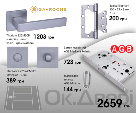 Комплект дверної фурнітури (zinc) колір - хром матовий